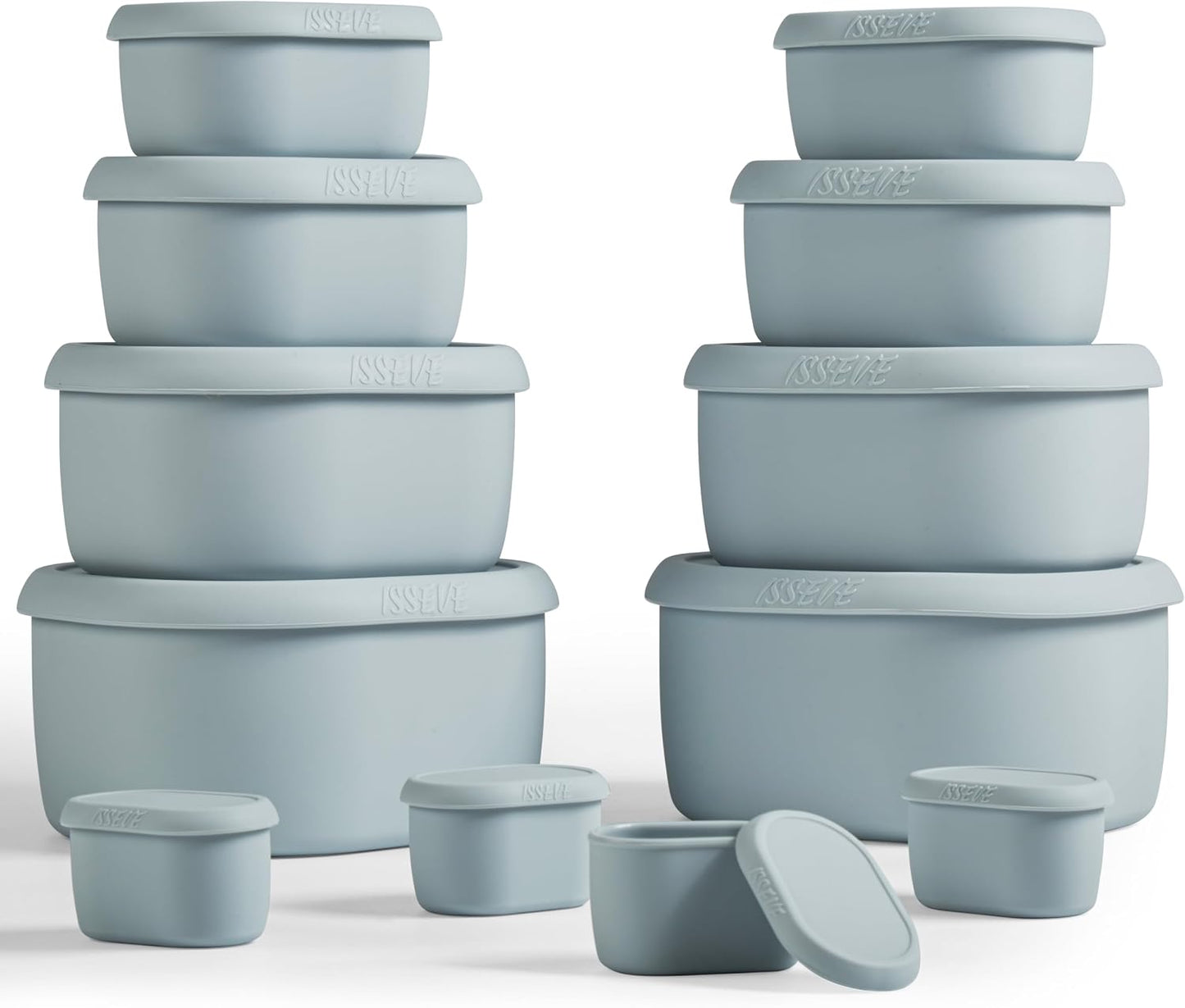 ISSEVE 12Pcs/Set Nesting Silicone Food Storage Containers with Lids, BPA Free Reusable Meal Prep Silicone Containers Airtight, Freezer Dishwasher Safe (33.8oz, 20oz, 10oz, 6.7oz, 1.3oz) (Beige)