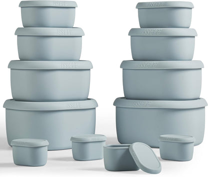 ISSEVE 12Pcs/Set Nesting Silicone Food Storage Containers with Lids, BPA Free Reusable Meal Prep Silicone Containers Airtight, Freezer Dishwasher Safe (33.8oz, 20oz, 10oz, 6.7oz, 1.3oz) (Beige)