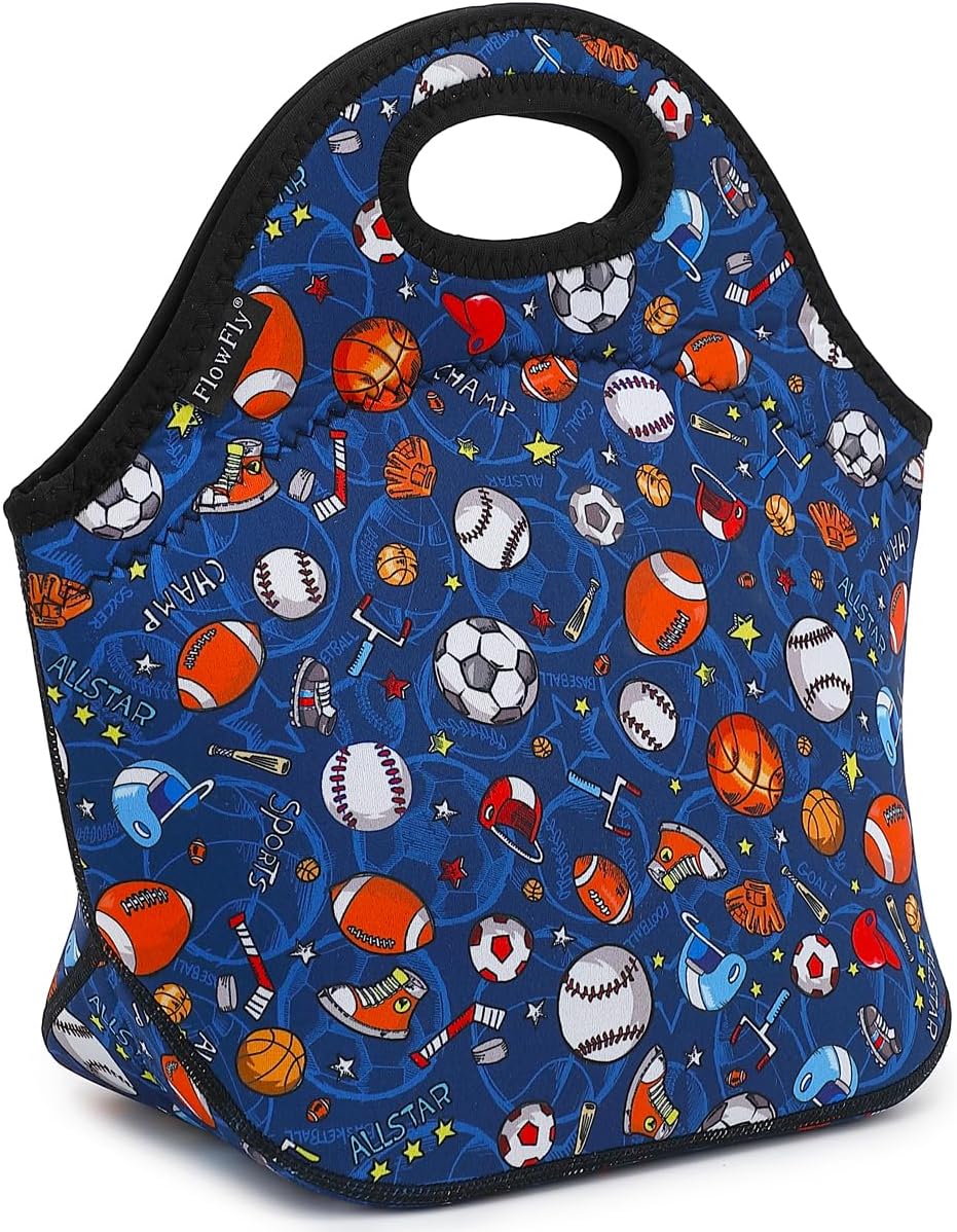 FlowFly Neoprene kids Lunch box Insulated Soft Bag Mini Cooler Thermal Meal Tote Kit for Boys, Girls,Men,Women,School,Work, Office,Black