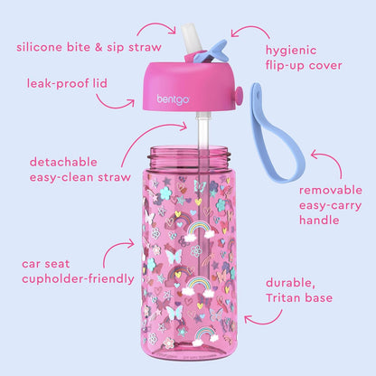 Bentgo Kids Water Bottle - Leak-Proof, Durable Tritan PFAS- & BPA-Free 15 fl oz, Kids/Toddlers Ages 3+ for School & Sports; Bite & Sip Spout, Carrying Handle, Dishwasher Safe (Unicorn)
