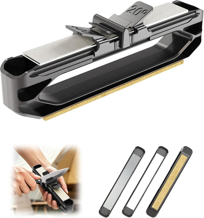 Handheld Angle Guide Knife Sharpener with 20° Angle Guide, Dual-Sided Stone