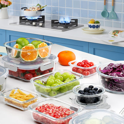 VERONES 30 Pieces Glass Meal Prep Containers Set, Stackable Glass Food Storage Containers with Lids-Airtight Lunch Containers，for Microwave, Oven, Freezer & Dishwasher,Grey