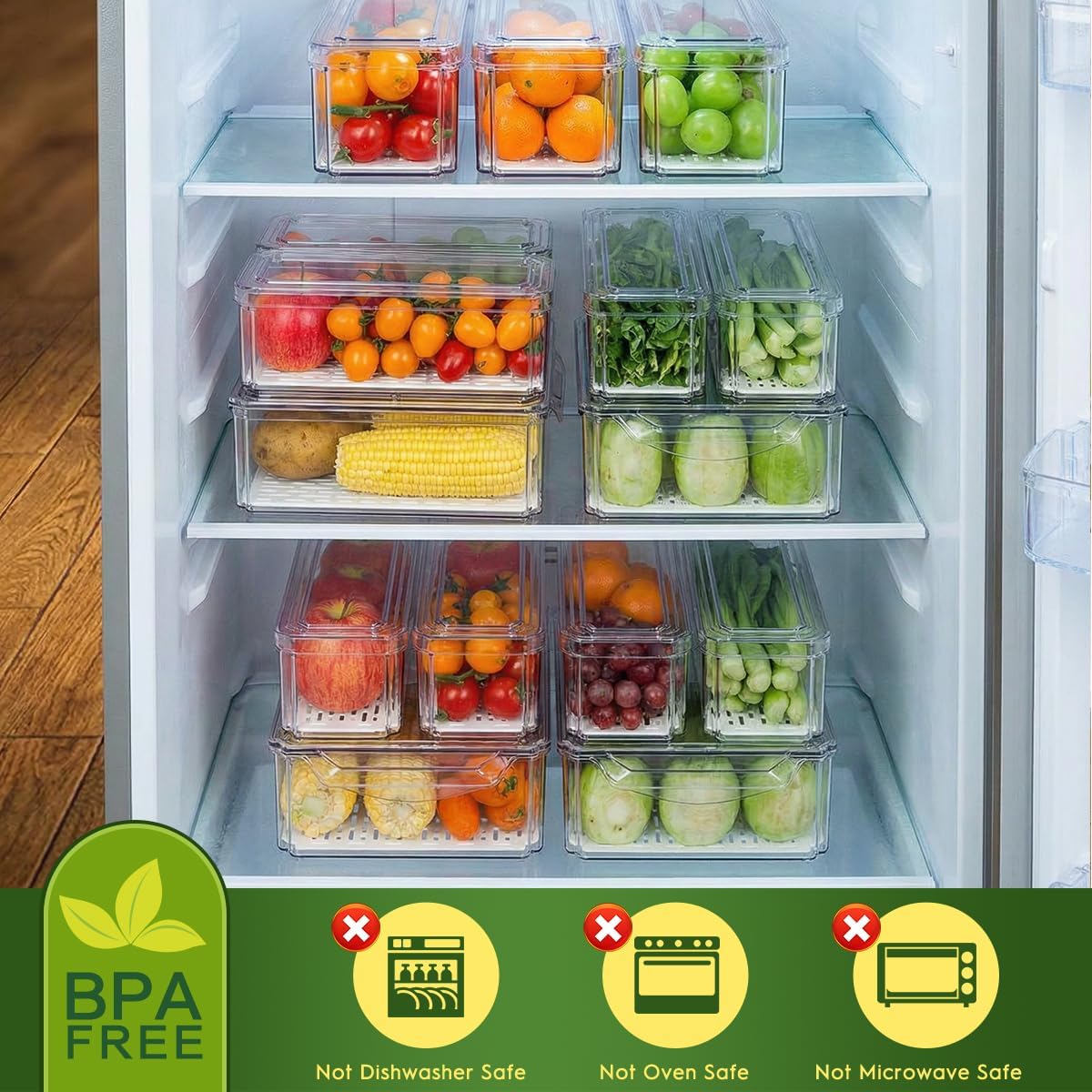 ZIJUND 14 Pack Fridge Organizer, Stackable Refrigerator Organizer Bins with Lids, BPA-Free Fridge Organizers and Storage Containers for Fruit, Vegetable, Food, Drinks, Cereals, Clear