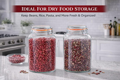 1 Gallon Glass Jars, Wide Mouth Airtight Lids, Food Storage 2 Pack