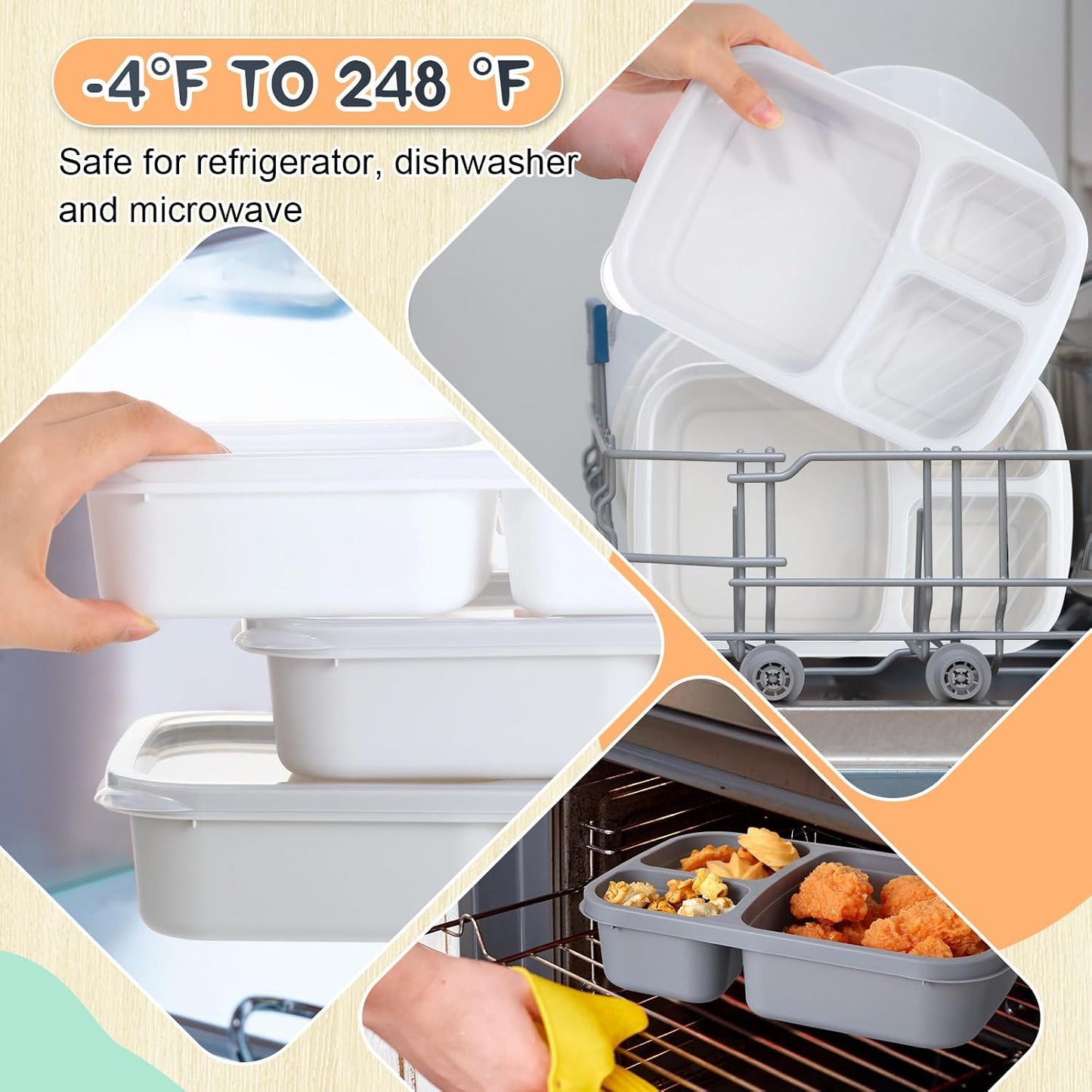 Honeydak 5 Pack Snack Containers 3 Compartment Bento Snack Boxes Divided Meal Prep Containers with Lids Reusable Adults Lunch Food Storage Box for School Work Travel(Elderberry)