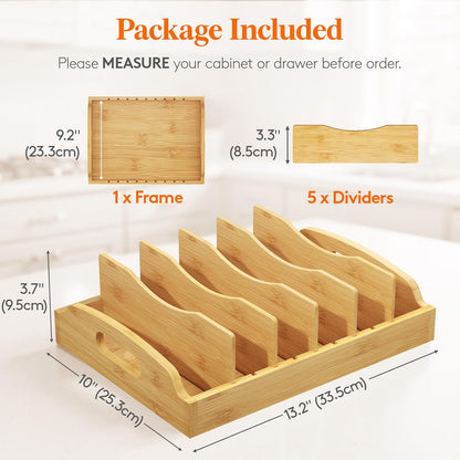 Lifewit Bamboo Lid Organizers for Inside Cabinet with 5 Sections