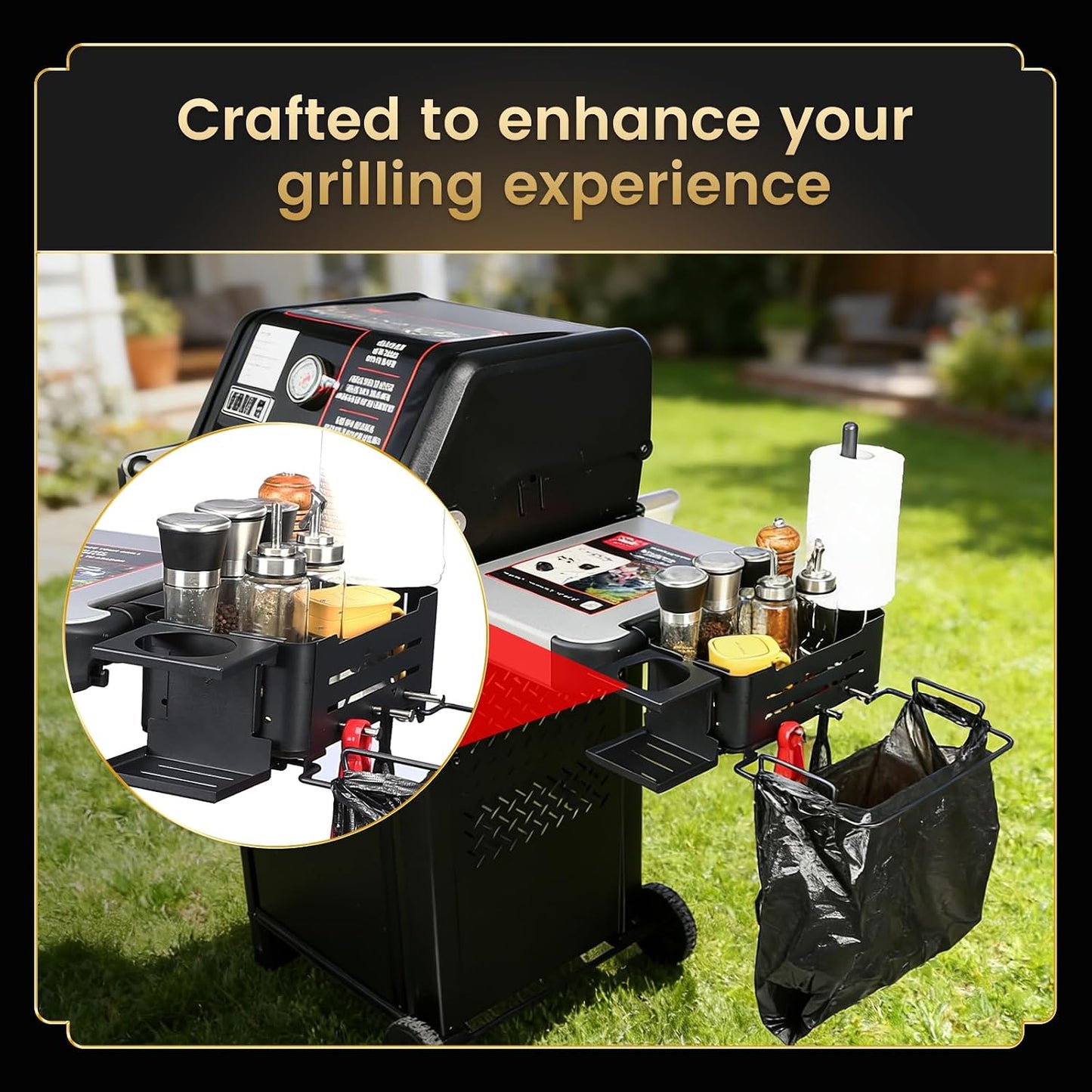 QuliMetal Folding Front Shelf for Traeger Pro 34, Texas Elite 34, Century 885 and Eastwood 34, 37" x 12" Heavy-Duty Grill Prep Table with Cutting Board, Stainless Steel Basin, Lid and 5 Hooks