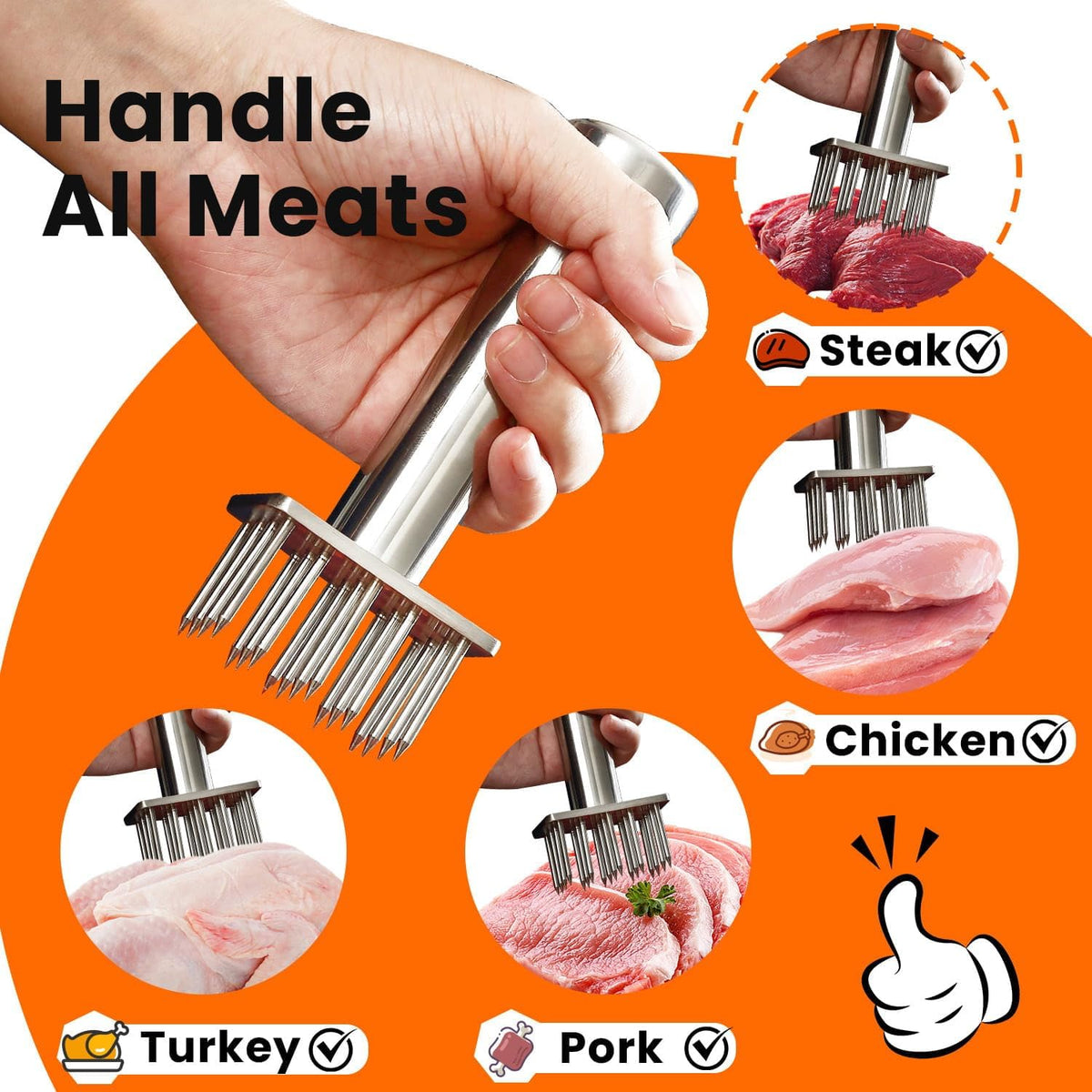 304 Stainless Steel Meat Tenderizer Tool, Sharp Long Needles for Thick Cuts