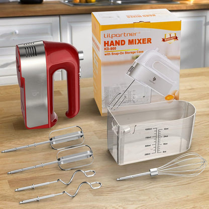 Hand Mixer Electric, 450W Kitchen Mixers with Scale Cup Storage Case, Turbo Boost/Self-Control Speed + 5 Speed + Eject Button + 5 Stainless Steel Accessories, For Easy Whipping Dough, Cream, Black