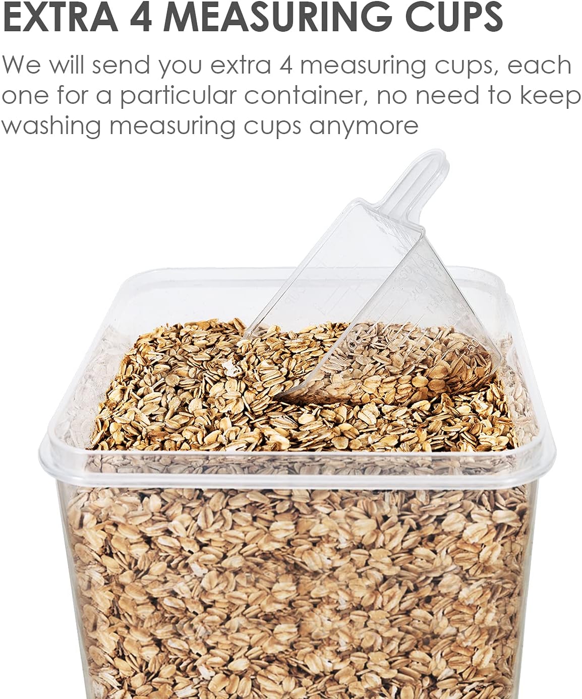Vtopmart 4 PCS Large Food Storage Containers 5.2L / 175oz, 4 Pieces BPA Free Plastic Airtight Canisters for Flour, Sugar, Baking Supplies, Rice with Lids, 4 Measuring Cups and 24 Labels, Black