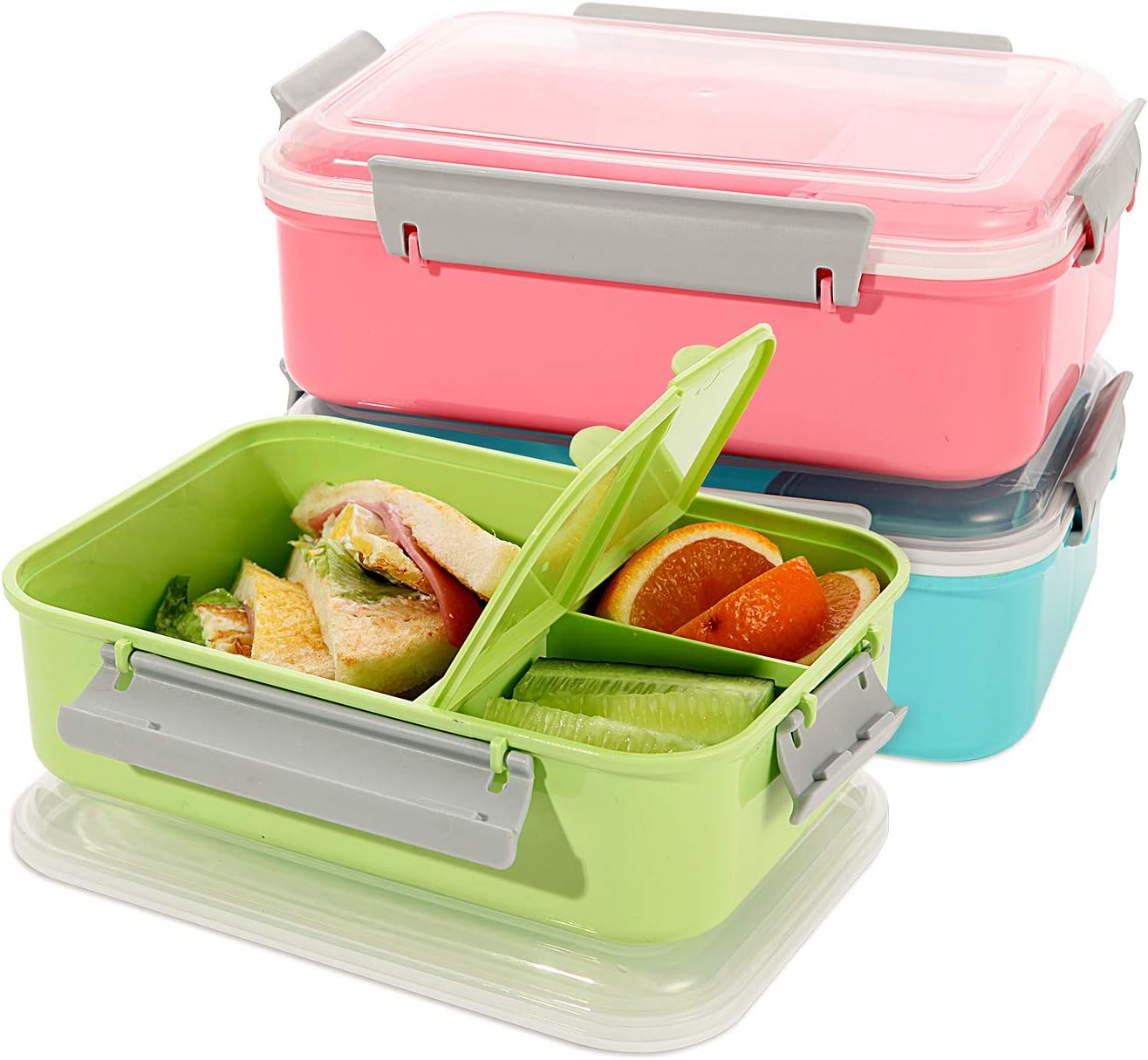 3 Pack Salad Lunch Box Food Storage Containers, 47oz Bento Box To Go Container with Lids, Reusable Meal Prep Containers with Removable Tray & Dressing Pots for Kids and Adults, Microwave Safe