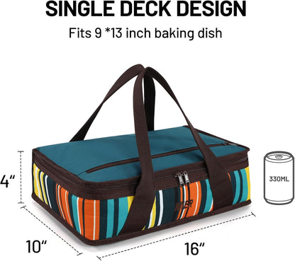 MIER Insulated Casserole Carrier for Hot or Cold Food Thermal Food Carrier Bag for Lasagna Potluck Parties Picnic Cookouts, Fits 9"x13" Baking Dish/Foil Pan, Red