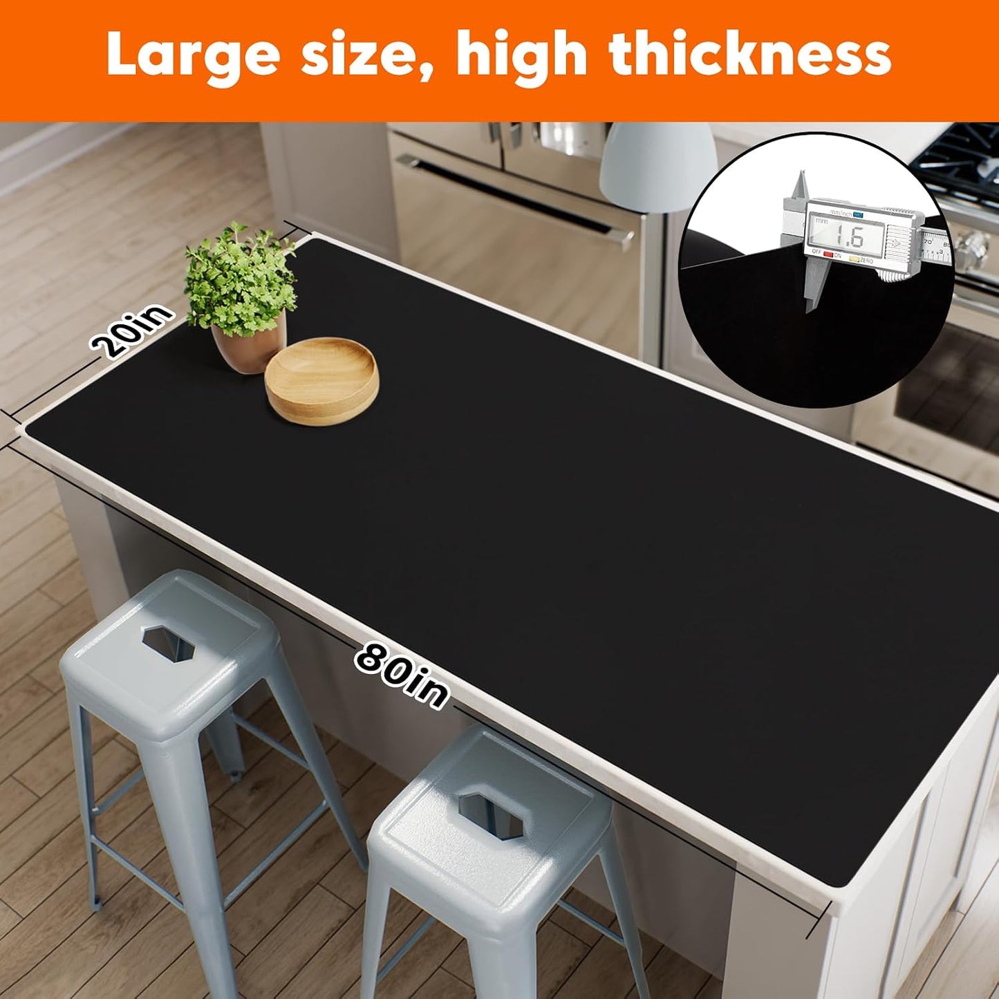 Extra Large Silicone Mats for Kitchen Counter,24"x80"Heat Resistant Mat for Kitchen Island,Waterproof Multipurpose Countertop Protector,New Skin-Friendly Material Table Protector,Freely Cuttable,Black