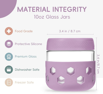 Gemice 6-Pack 10oz Glass Mason Jars with Silicone Sleeves, Airtight BPA-Free Overnight Oats Containers with Lids, Dishwasher Safe Leak-Proof Meal Prep Jars for Chia Pudding, Yogurt, Snacks