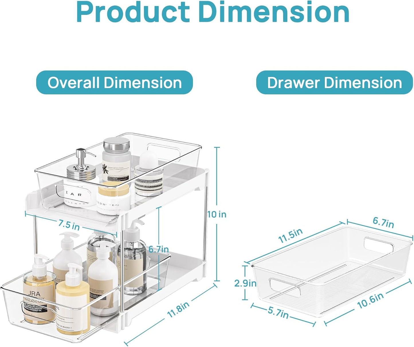 Vtopmart 4 Pack Bathroom Under Sink Organizers Organizer, 2 Tier Clear Pull-Out Organization (S-Standard)