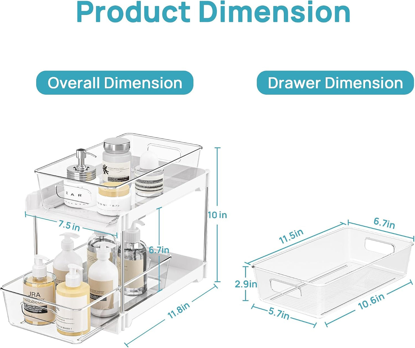 Vtopmart 4 Pack Bathroom Under Sink Organizers Organizer, 2 Tier Clear Pull-Out Organization (S-Standard)