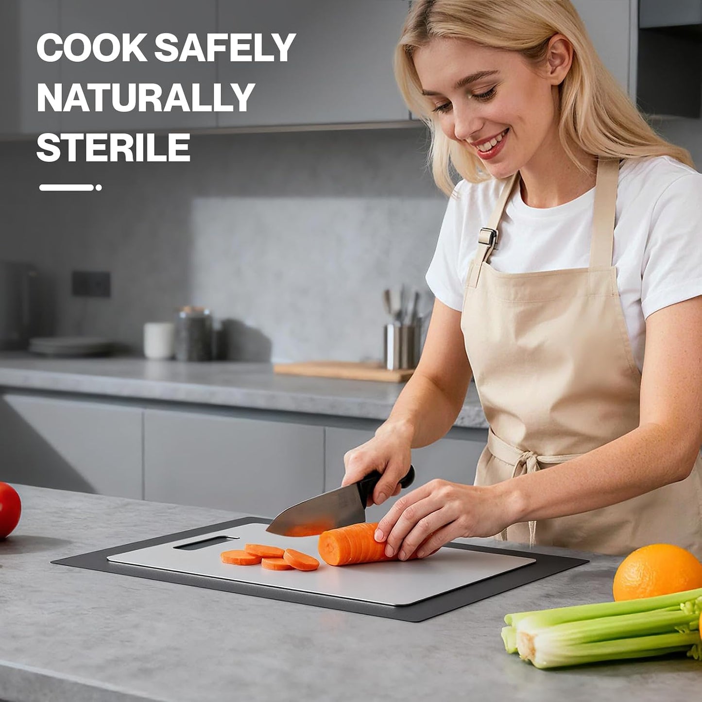 Titanium Cutting Board Set of 3, 100% Pure Titanium Food-Grade Cutting Boards for Kitchen with Silicone Pad, Ideal Cooking Camping Cutting Tool, Double-Sided Design, Dishwasher Safe (S+M+L)