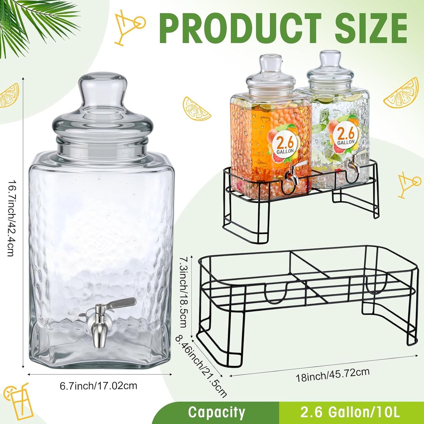 Honeydak 1.5 Gallon Glass Beverage Dispenser with Stand Stainless Steel Spigot Glass Lid Clear Iced Juice Container Leakproof Drink Dispenser Countertop Lemonade Water Jar for Wedding Party (3 Pack)
