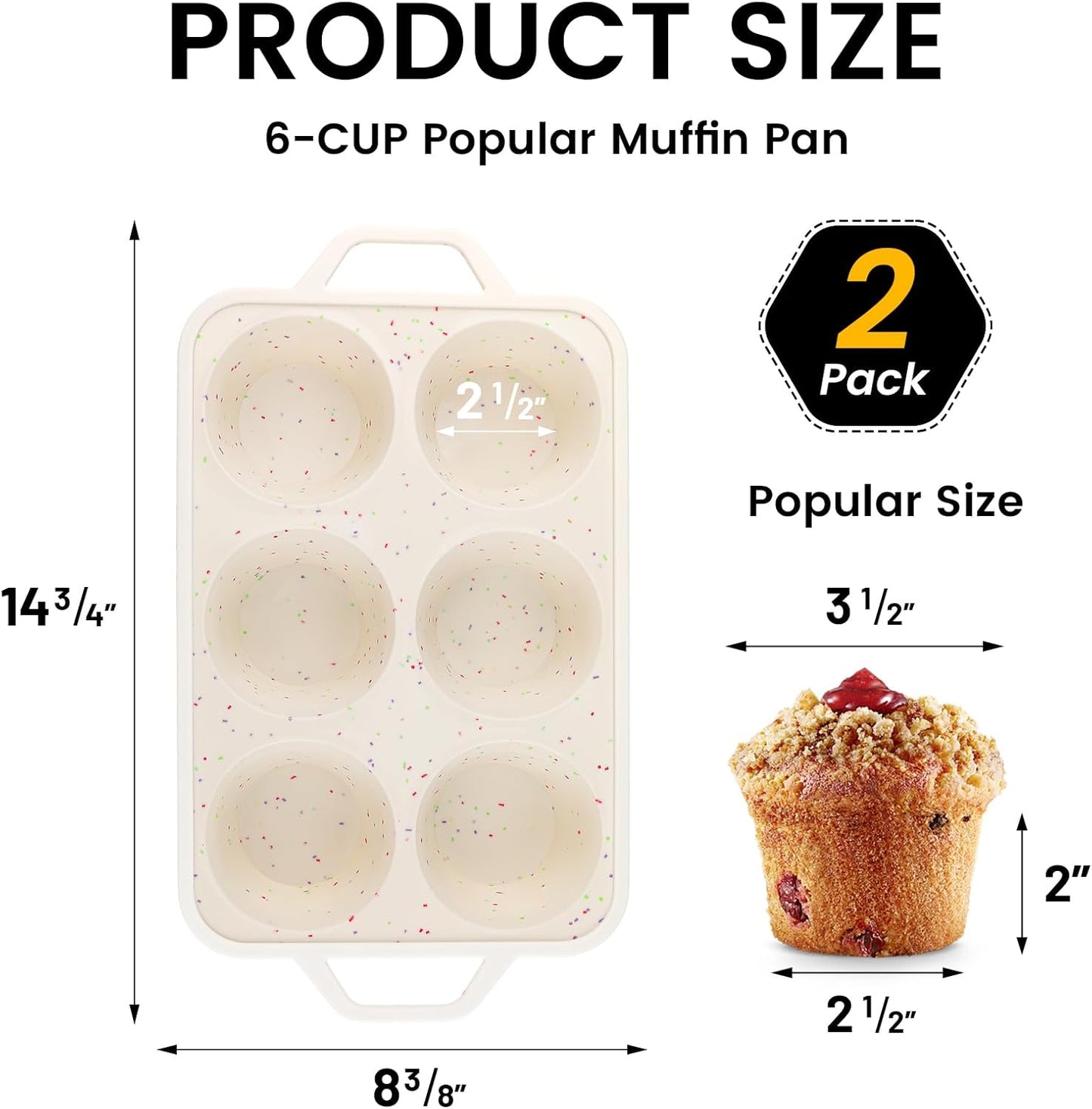 Vinino 2Pack Silicone Muffin Pan for Baking with Metal Reinforced Frame, 12 Cup Regular Size Cupcake Pan, BPA Free Silicone Muffin Tray, Cupcake Baking Pan Bite Molds for Oven Dishwasher Safe