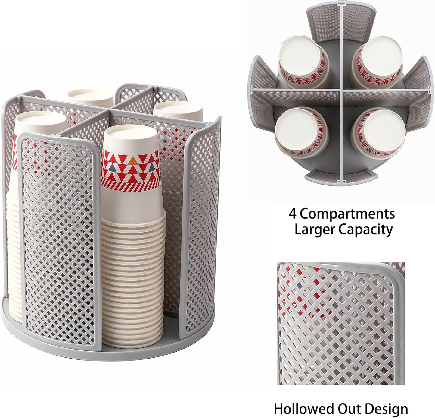 Heagoale Paper Cup and Lid Holder Plastic Cup Storage Organizer Coffee Cup Dispenser for Countertop, Breakroom, Bathroom, Coffee Station, Bar, Buffet, Kitchen Cabinet - Gray