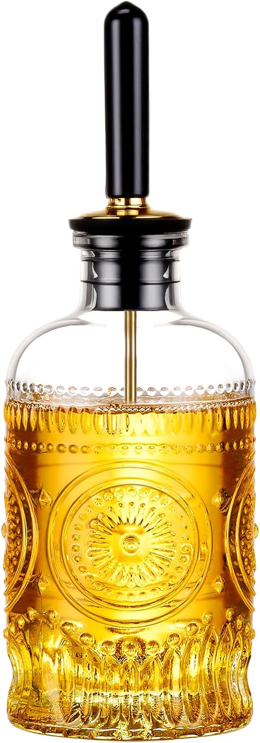 Baalaka Olive Oil Dispenser Bottle, 7 oz Glass Oil Bottle with Metal Spout