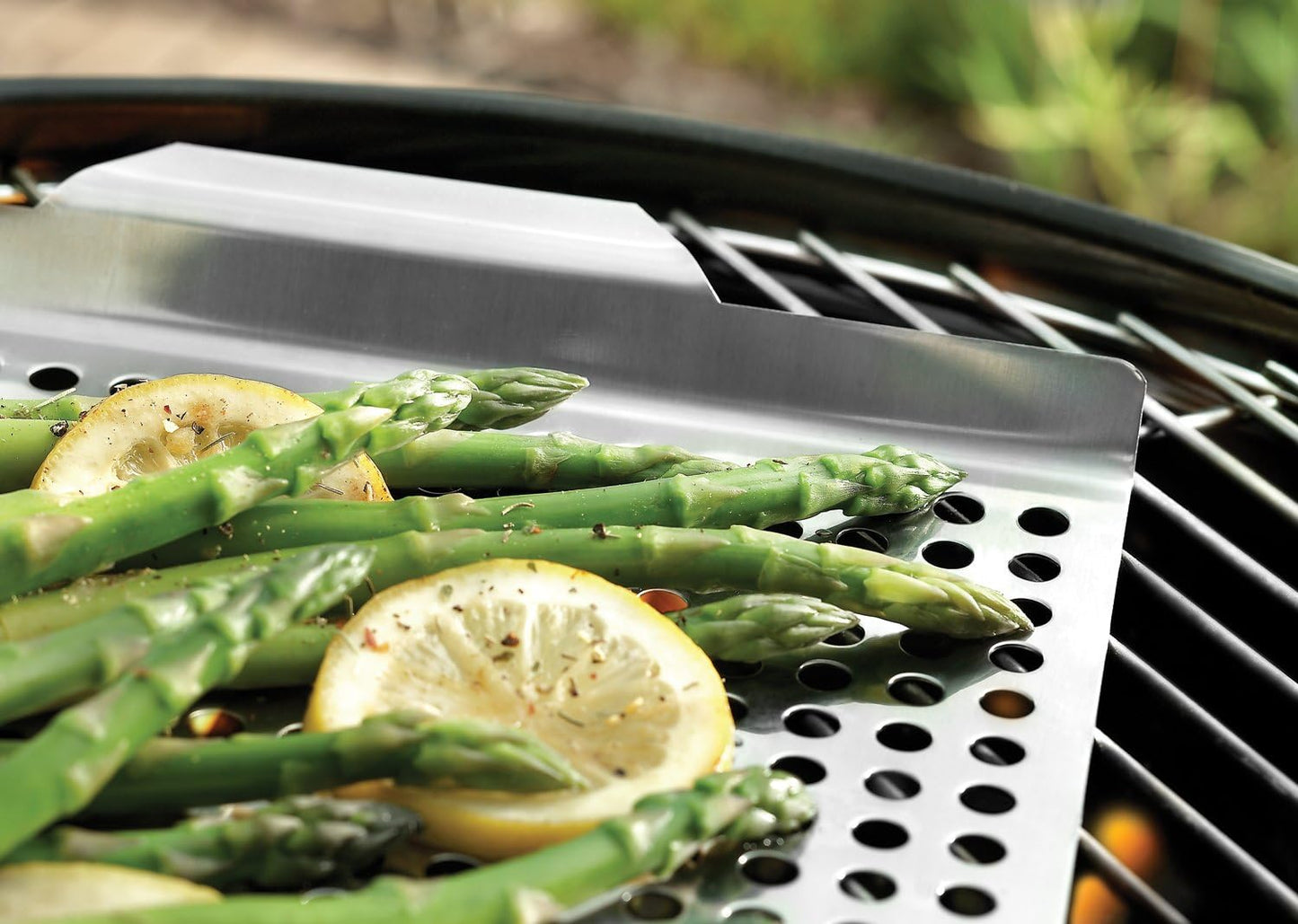 Outset 76631 Stainless Steel Grill Topper Grid, 11"x7" BBQ Pan With Handles