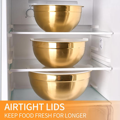 Pink Mixing Bowls with Airtight Lids, Stainless Steel Nesting Mixing Bowls Set of 7, Ideal for Baking, Prepping and Serving Food, Size 7, 3.6, 2.7, 2.1, 1.5, 1.1,0.8 QT, Stackable Design