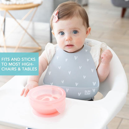 Bumkins Baby Bowl, Silicone Feeding Set with Suction for Baby and Toddler, Includes Spoon and Lid, First Feeding Set, Training Essentials for Baby Led Weaning for Babies 4 Months Up, Sage