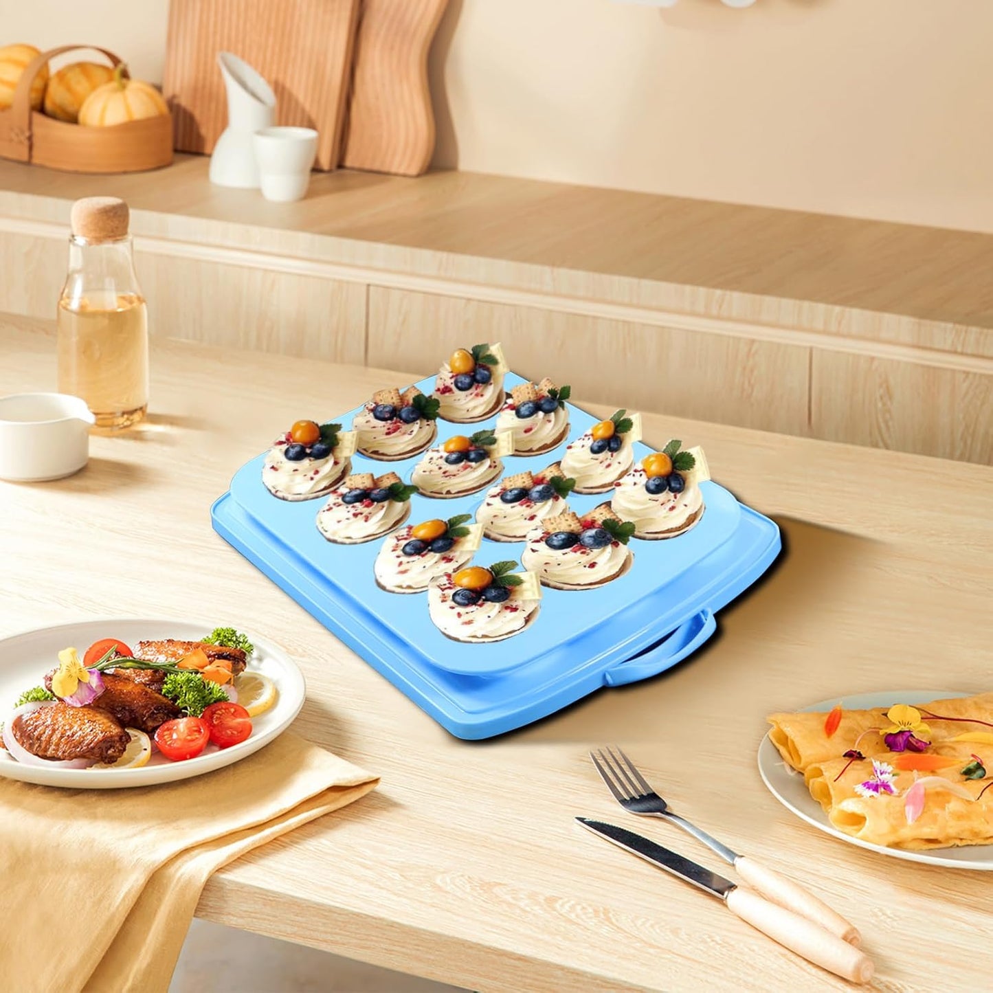 2in1 Cupcake Carrier and Cake Keeper with Lid, Rectangle Pie Carrier,Large Portable Storage Container for Storing 12 Cupcakes or 1 Large Cake (White)