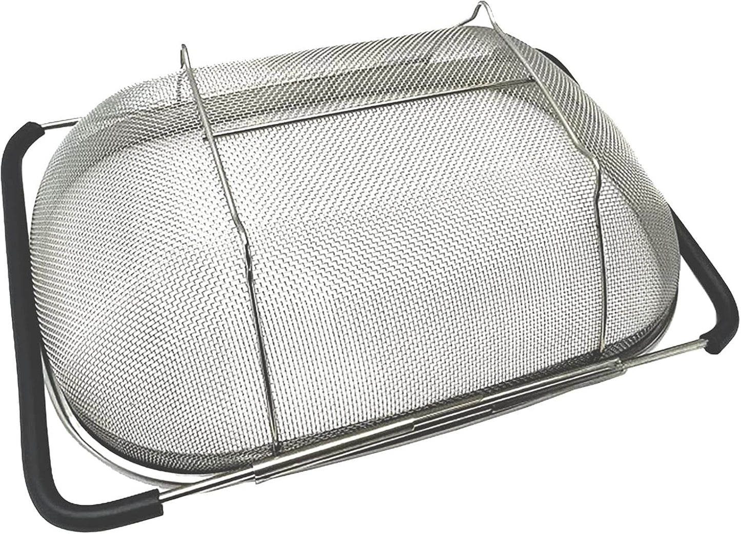 Over The Sink Stainless Steel Oval Colander with Expandable Rubber Grip Handles Strainers, Fine Mesh Strainer Basket Kitchen 6 Quarts Colander for Strain, Drain, Rinse Fruits, Vegetables