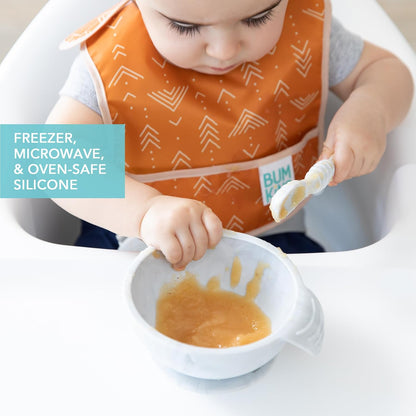 Bumkins Baby Bowl, Silicone Feeding Set with Suction for Baby and Toddler, Includes Spoon and Lid, First Feeding Set, Training Essentials for Baby Led Weaning for Babies 4 Months Up, Sage