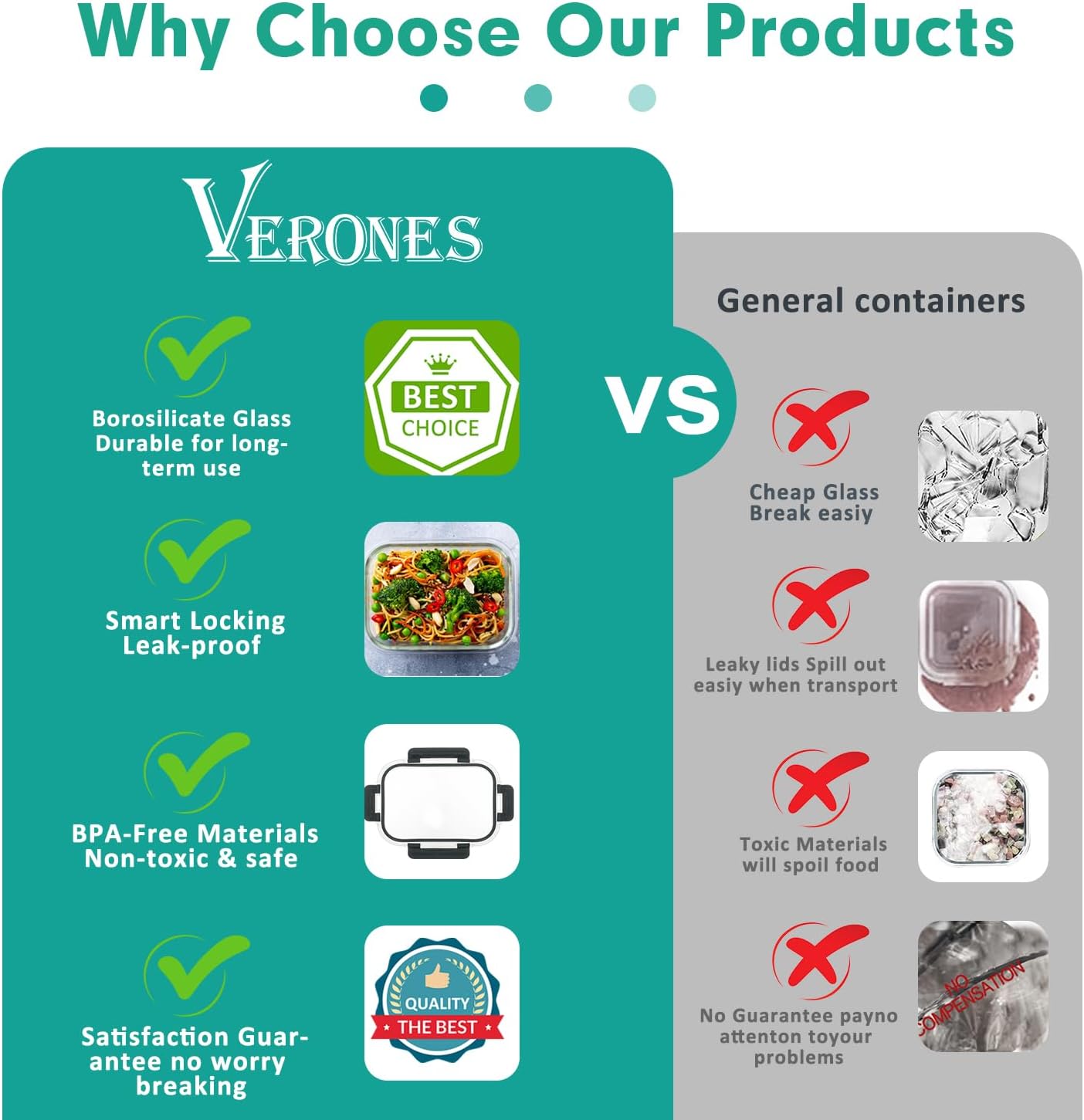 VERONES 30 Pieces Glass Meal Prep Containers Set, Stackable Glass Food Storage Containers with Lids-Airtight Lunch Containers，for Microwave, Oven, Freezer & Dishwasher,Grey
