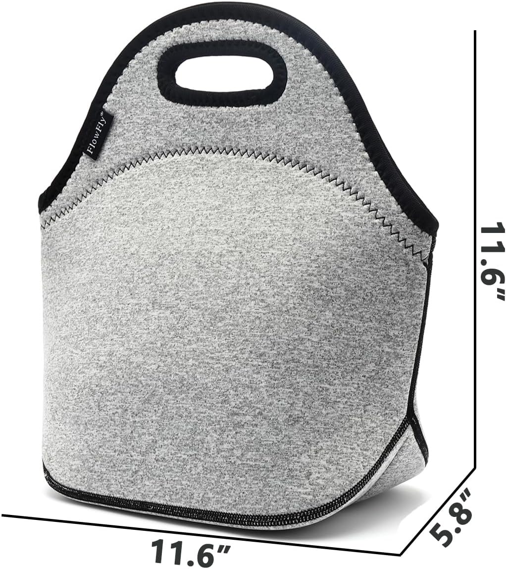 FlowFly Neoprene kids Lunch box Insulated Soft Bag Mini Cooler Thermal Meal Tote Kit for Boys, Girls,Men,Women,School,Work, Office,Black