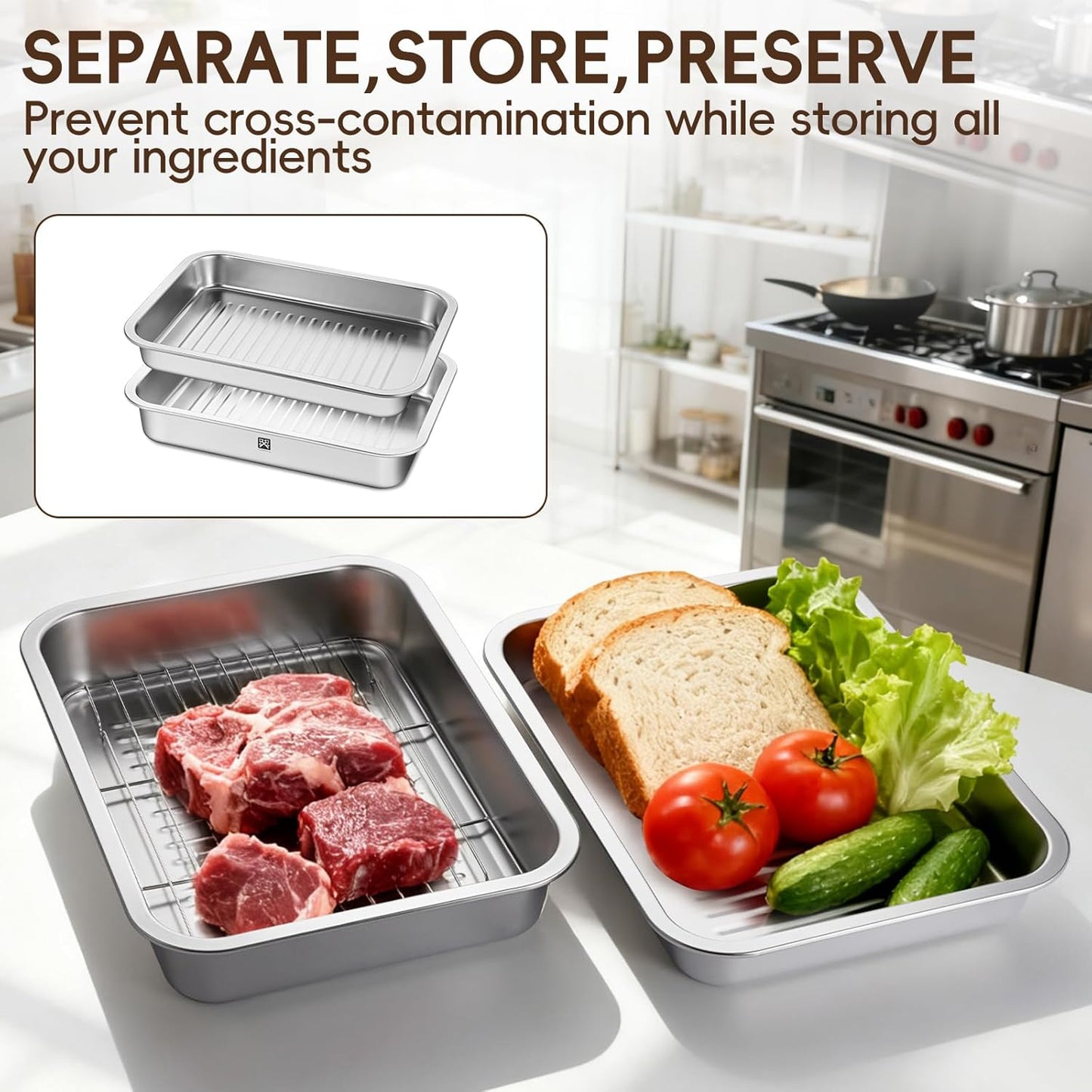 GOLDEN KEY Grilling Prep and Serve Tays,Stainless Steel Grill Carry System,5 Pcs Grill Prep Trays Set for Outdoor Picnic, Heat Resistant, Stackable, Includes Marinade Container & Cutting Board