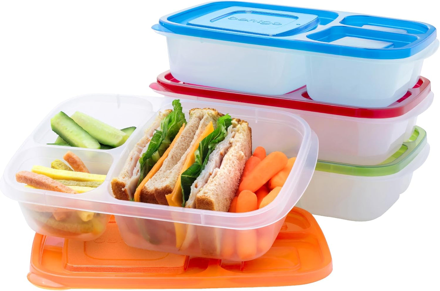 Bentgo Easyboxes - Original Stackable Lunch Boxes - Reusable 3-Compartment Food Containers for Kids and Adults - Bento Lunch Box for Meal Prep, School, & Work - BPA Free, Set of 4 (Earth Tones)