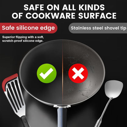 Silicone Fish Spatula, Heat Resistant Silicone Edge for Nonstick Cookware, Fish Turner for Kitchen Use, Flexible and Thin Stainless Steel Cooking utensils, Perfect Slotted Spatula for Egg, Pancake