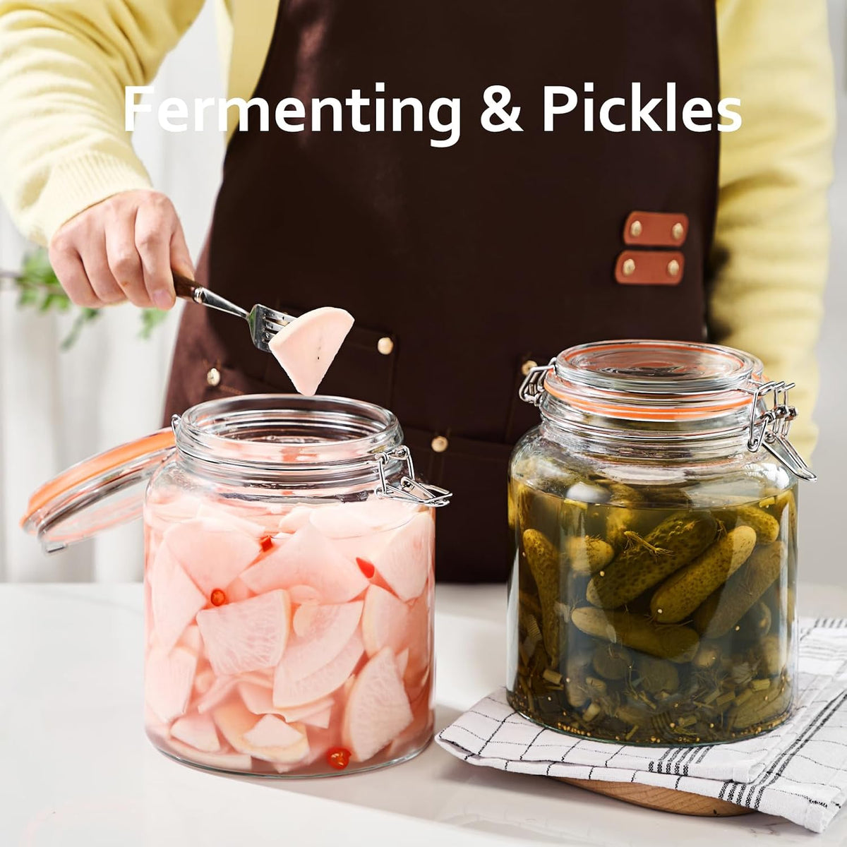 1 Gallon Glass Jars, Wide Mouth Airtight Lids, Food Storage 2 Pack