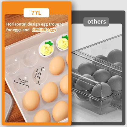 77L Deviled Egg Containers with Lid, (Set of 2), Plastic Egg Holder for Refrigerator for 48 Eggs, Clear Storage Deviled Egg Carrier Tray, Fridge Stackable Countertop Portable Egg Dispenser