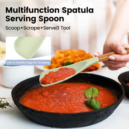 Large Silicone Cooking Spoons Set, 2 Pcs Heat Resistant Serving Spoon, Multifunction Nonstick Spatula Spoon, Kitchen Cucharras de Silicona for Mixing, Stiring, Basting, Scooping, Scraping