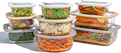 Bentgo Signature Leak-Proof Glass Food Storage - 18-Piece Set, 1-Compartment Plastic-Free Containers with Airtight Glass Lids, BPA-Free, Microwave, Freezer, Oven & Dishwasher Safe (Desert Sage)