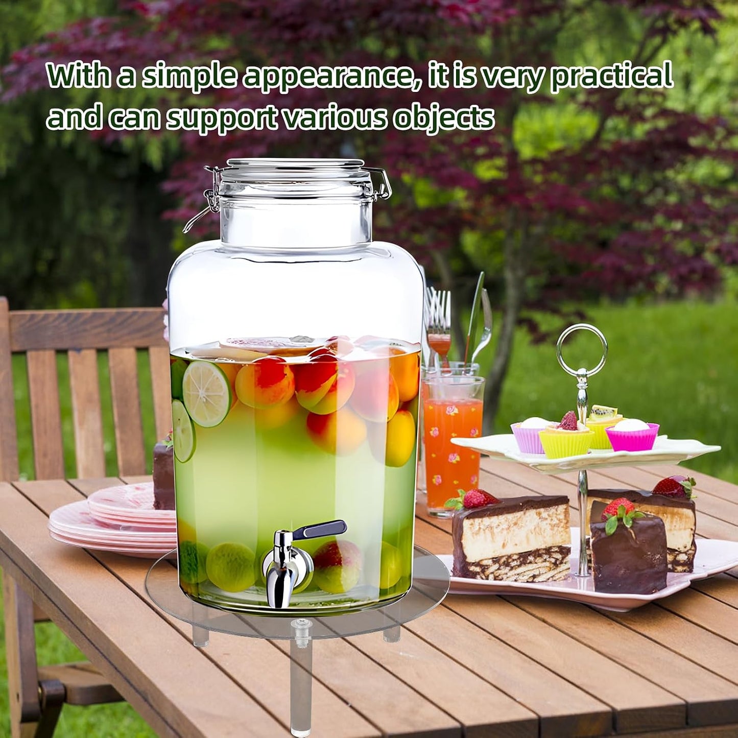 1 Piece Clear Drink Dispenser Stand, Fit Max 7.87 Inch Diameter of Glass Beverage Dispenser, Acrylic Plant Stand for Parties and Events (Height: 9.8cm/4"）