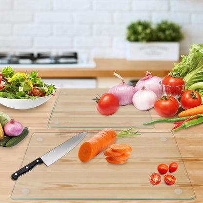 Glass Cutting Boards for Kitchen,Clear Tempered Cutting Board for Countertop,Non-slip Chopping Board,Table protection, Heat Resistant, Shatter Resistant, Set of 4