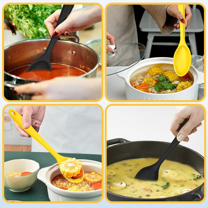 8 Pcs 8inch Heat Resistant Cooking Spoons for Nonstick Cookware Set -Ideal for Cooking, Baking, Mixing, Stirring Includes Slotted & Solid Spoons, Design for Nonstick Cookware (Black+Red+Green+Purple)