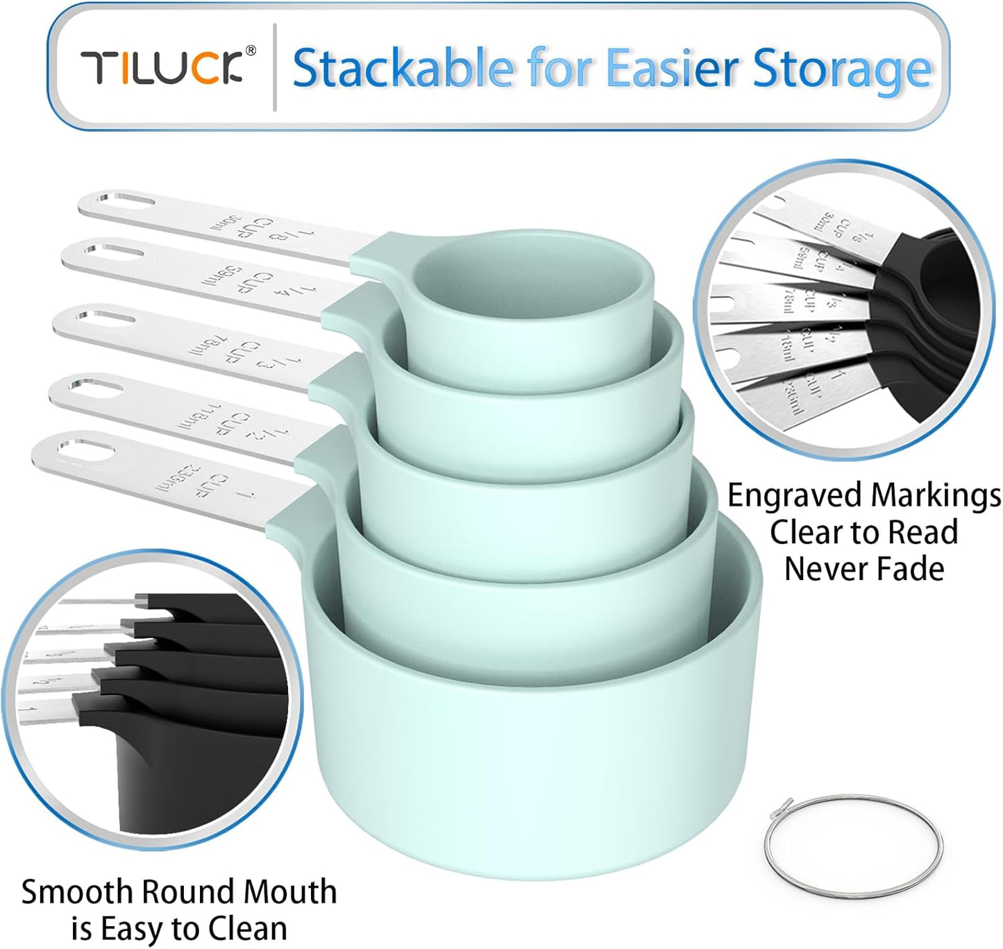TILUCK Measuring Cups & Spoons Set, Stackable Cups and Spoons, Nesting Measure Cups with Stainless Steel Handle, Kitchen Gadgets for Cooking & Baking (Black)