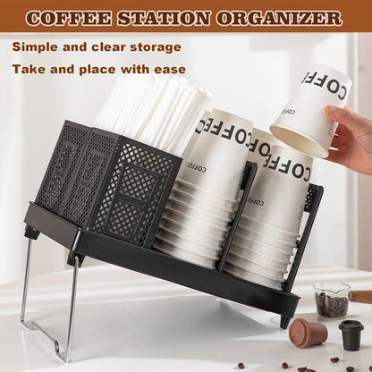 Tirifer Cup and Lid Holder, Disposable Paper Cup Dispenser with Stand, 6 Slots Coffee Cup and Lid Storage Organizer for Coffee Station Bar Office Home Countertop Breakroom Restaurant