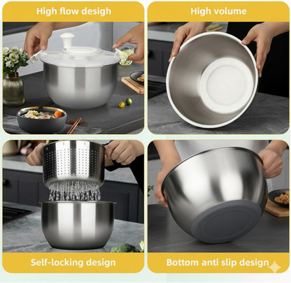 6L-Stainless Steel Salad Rotator, Non-Slip Base, Vegetable Dishwasher, Multi-Use Lettuce Spinner, Kitchen Strainers.