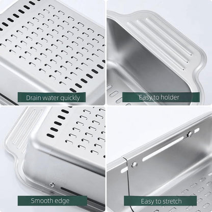 Extendable Over the Sink Colander Strainer Basket, Stainless Steel Retractable Kitchen Sink Basket - Wash Vegetables, Fruits, Drain Pasta and Dry Dishes XL (XL)