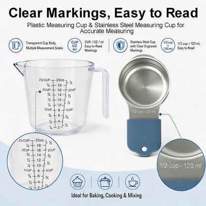 Stainless Steel Measuring Cups and Spoons Set, 7 Magnetic Measuring Cups, 5 Metal Measuring Teaspoons, 3 Plastic Measuring Cups for Kitchen Cooking & Baking, Dry & Liquid Ingredients