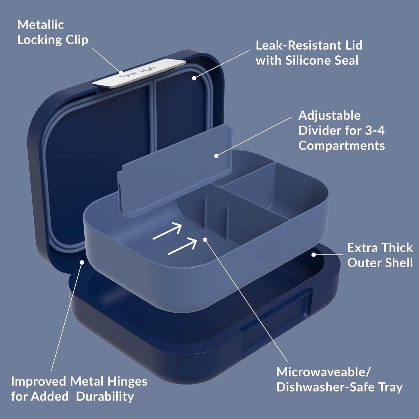 Bentgo Modern - Adult & Teen Bento Lunch Box; 3-4 Compartments, Leak-Resistant, 5.5 Cup Capacity/44 fl oz, Improved Locking Clips, Reusable, BPA-Free, Dishwasher/Microwave Safe Tray (Dark Gray)