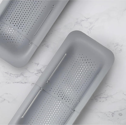 Makerstep Over the Sink Colander Strainer Basket - Expandable, Wash, Drain, and Dry. - New Home Kitchen Essentials, Multifunctional Kitchen Gadgets, Grey 14.25x8